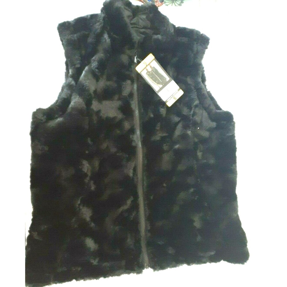 Women's Reversible Quilted Puffer Faux Fur Back Vest by Nicole Miller Size-S NEW